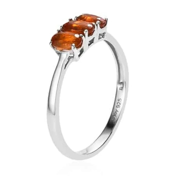 Tangerine Kyanite 3 Stone Ring, Stud Earrings & 3 Stone Pendant Set - Picture 5 of 11